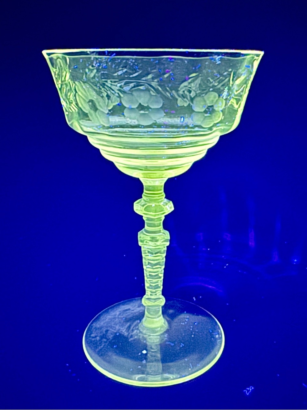 Vintage UV Maganese Etched Glass Compote - Decorative Stemware